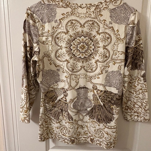 J. McLaughlin Cream and Brown Patterned Blouse - Picture 5 of 7